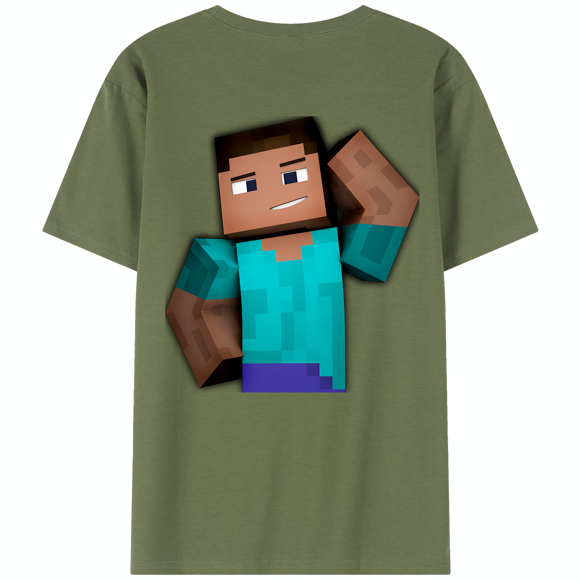 （画像用） マインクラフト ブロックの世界 Minecraft MC Block world 綿100％半袖Tシャツ（背面プリント）